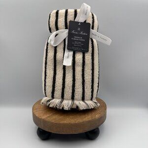 Brooks Brothers Premium Turkish Hand Towel Set of 2 Fringed Cream Black Stripe